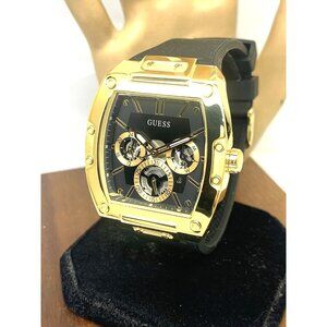 Guess Men's Watch GW0202G1 Quartz Black Dial Gold Steel Rubber Strap 43mm